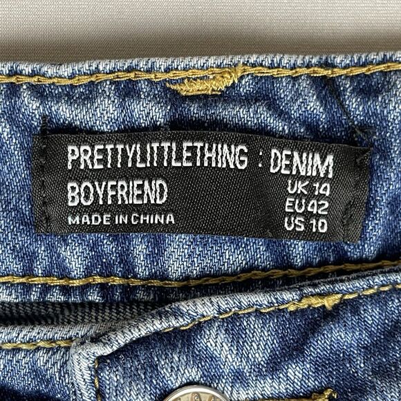 Pretty Little Thing Boyfriend Baggy Denim Jeans Women's US 10 Hi Rise Button Fly - Picture 7 of 16